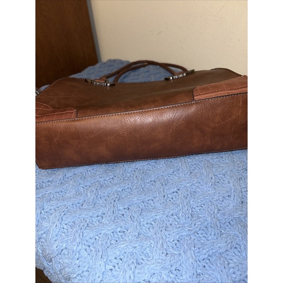 Bueno Of California Brown Mixed Media Satchel Faux Leather Western Handbag - Picture 4 of 7